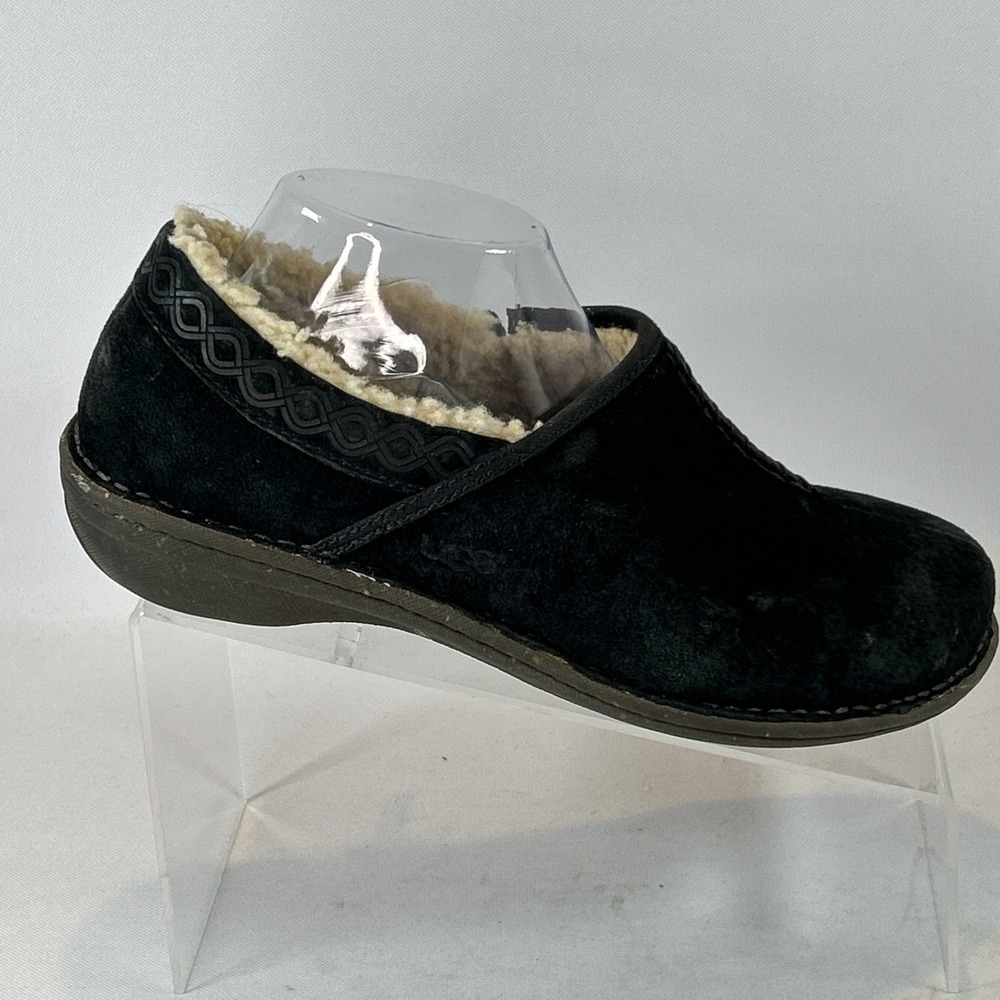 UGG Bettey Black Suede Clogs Women's Size 10 Shearling Lining Slip On Shoes